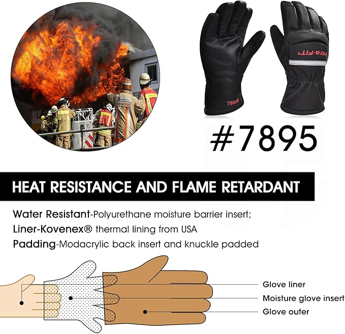 Intra-FIT Structural NFPA 1971 Fire Fighter Glove,Kangaroo Leather,3D Curved Fingers, Heat Resistance, Flame Resistance, Fire-Fighting Gloves