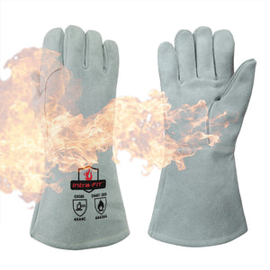 932℉/500°C Heat Resistant gloves, Intra-FIT Cowhide Foundry Gloves for Fireplace, Welding, BBQ, Grill, Furnace, Fire Pit, Blacksmith