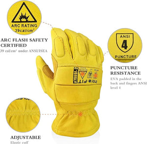 Intra-FIT ARC FLASH Safety Gloves, Cut-Resistant Goat Skin with Kevlar Stitching & Para-Aramid Liner for Work, Handling, Driving