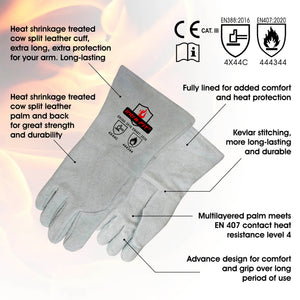 932℉/500°C Heat Resistant gloves, Intra-FIT Cowhide Foundry Gloves for Fireplace, Welding, BBQ, Grill, Furnace, Fire Pit, Blacksmith