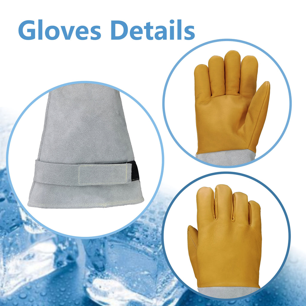 321℉/-196℃ Freezer/Cryogenic Gloves,Dry Ice Leather Gloves for