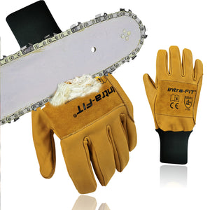 Intra-FIT Chainsaw Gloves Multi-Layer Protection on Left Hand, Safety Forestry Work Gloves in Water Resistant Cowgrain Leather, Class 2, Latest Standard EN ISO 11393-4, EN 388: 3132X